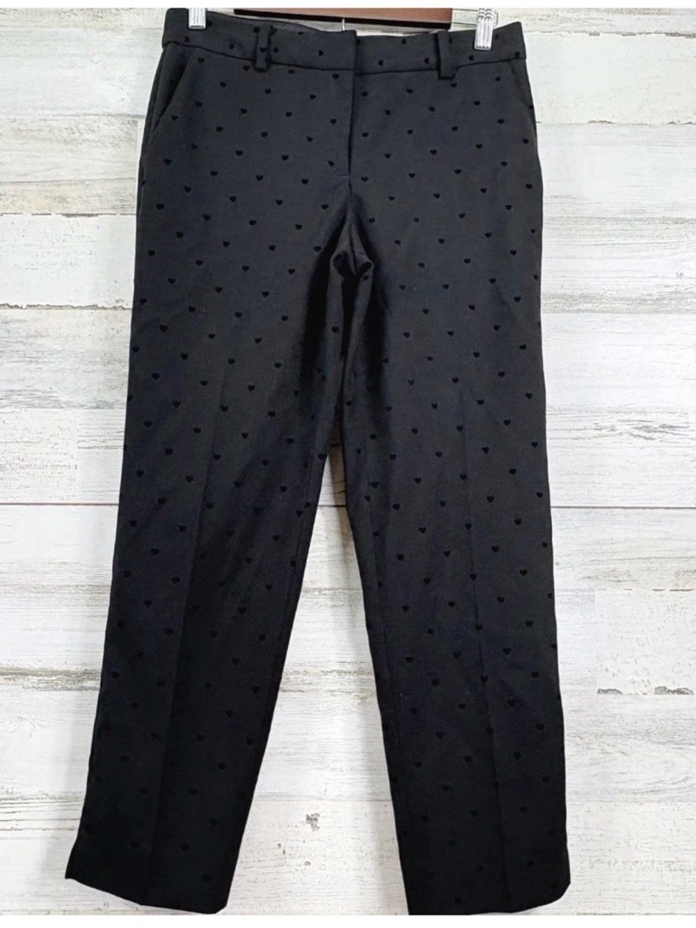Talbots Hampshire Ankle Pants Size 12 Black Flocked Heart Print Career Preppy - Picture 2 of 14